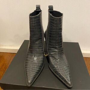 Zara Gray Faux Crocodile Print Ankle Print Women’s Boots
